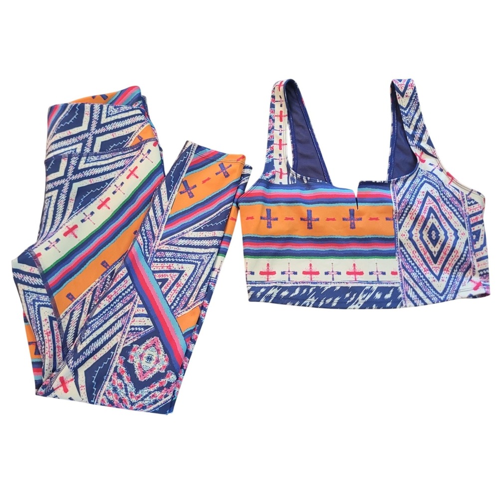 Free People Movement Size S Activewear Set Womens Geometric Tribal Print Blue